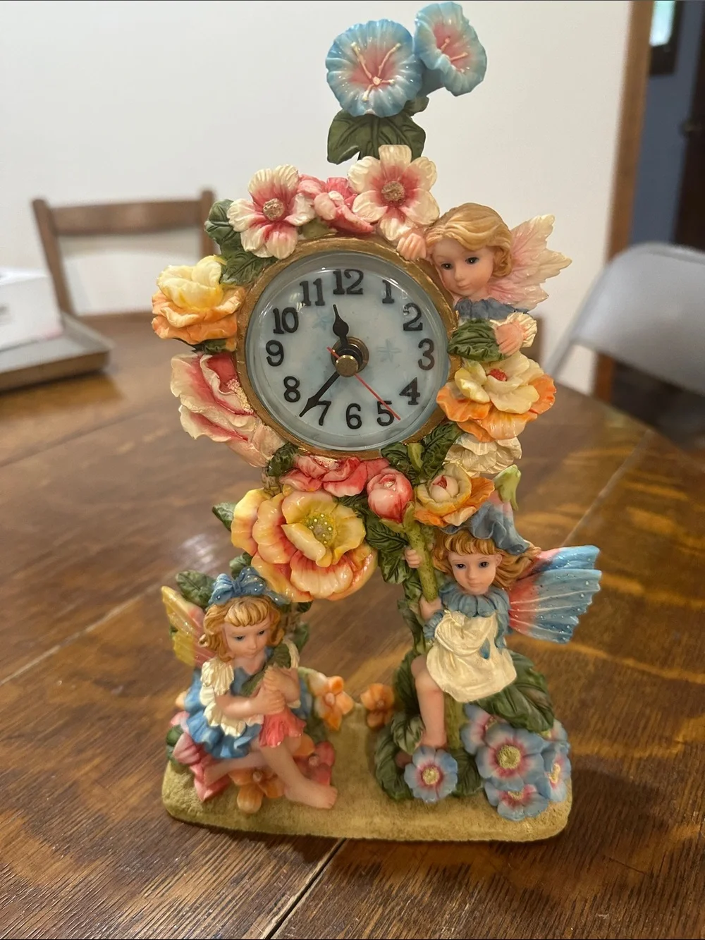 Vintage Floral Fairy Table Clock - Pastel Multi-Color